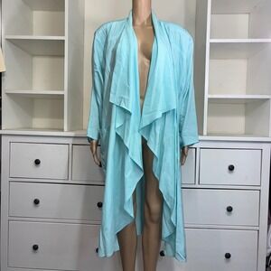 Nora Ritti Womens Kimono Cardigan Blue Waterfall Drape Size L